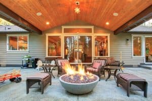 outdoor living project with fire pit and outdoor furniture