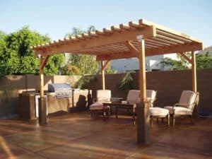outdoor kitchen - outdoor kitchen with pergola and seating